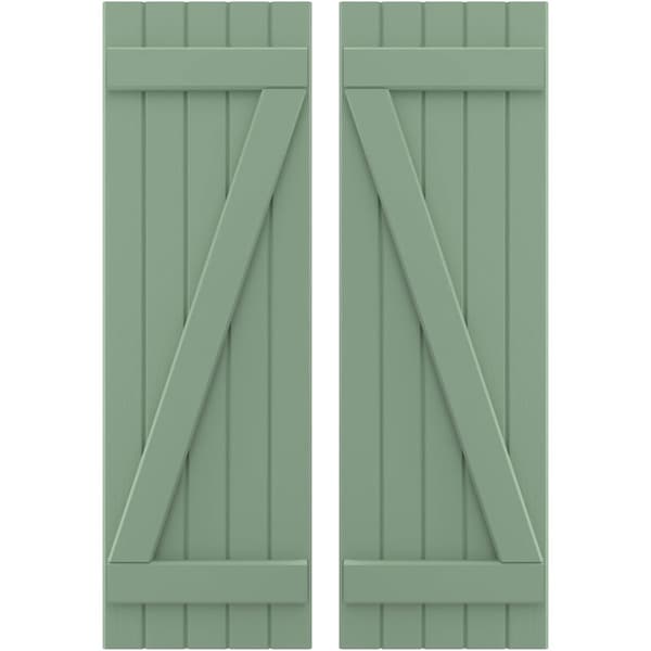 Ekena Millwork Americraft 5-Board (2 Batten) Wood Joined Board-n-Batten Shutters w/ Z-Bar, ARW102BB518X77TGH, PR ARW102BB518X77TGH - main